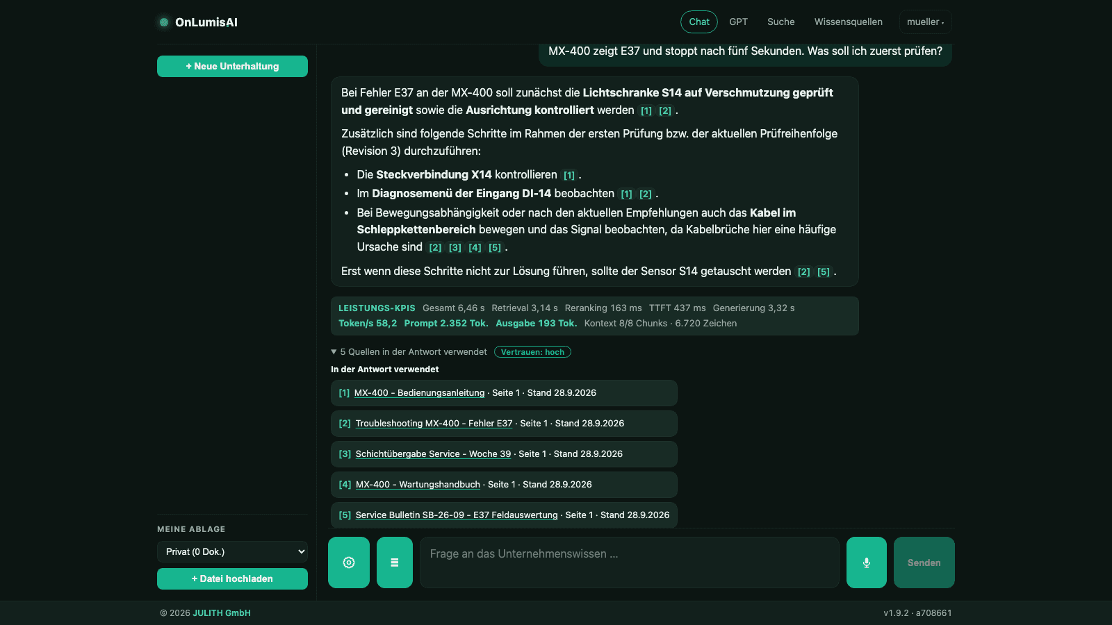Originalaufnahme: OnLumis beantwortet eine Frage zum Fehlercode E37 mit Prüfschritten und Quellen.